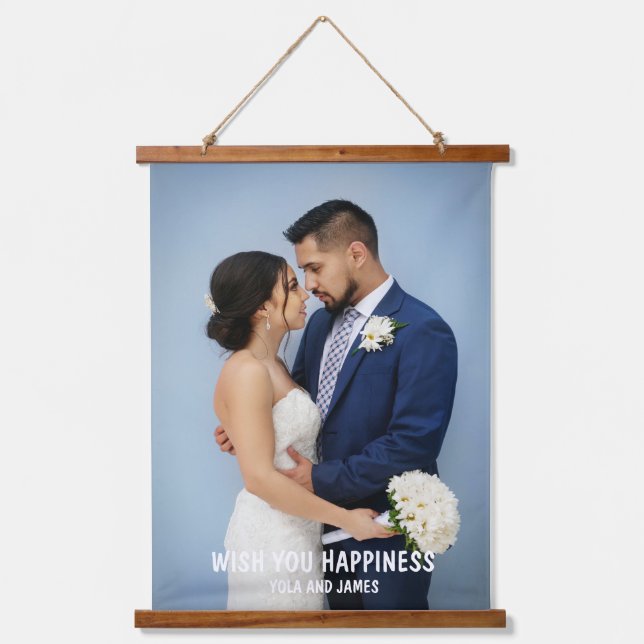 Wedding Party Script Photo Overlay Hanging  Hanging Tapestry (Front)