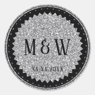 Wedding Party Silver Glitter Classic Classic Round Sticker