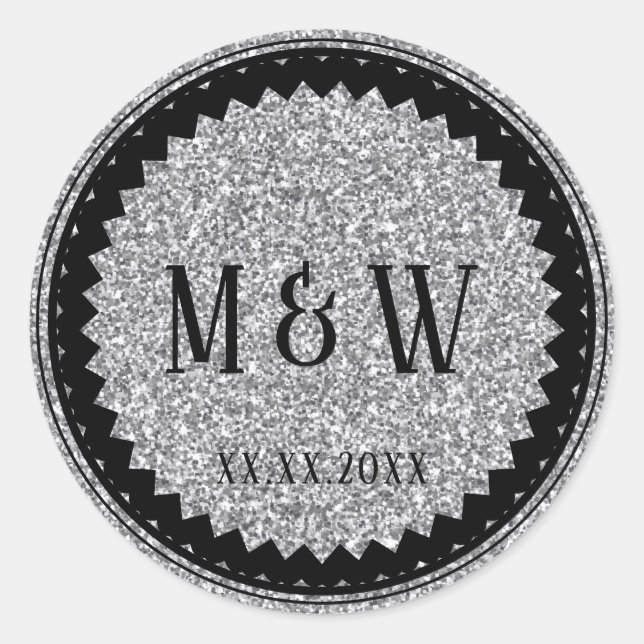 Wedding Party Silver Glitter Classic Classic Round Sticker (Front)