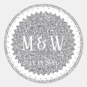 Wedding Party Silver Glitter Classic Round Sticker