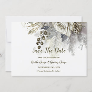 Wedding Party Silver Golden White Roses Flowers Save The Date