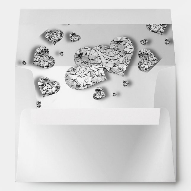 Wedding Party Silver Hearts Grey Elegant Envelope (Back (Bottom))