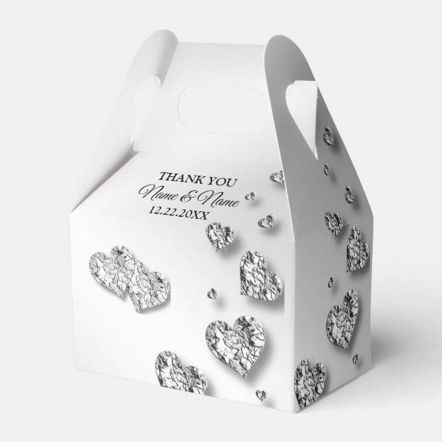 Wedding Party Silver Hearts Grey Elegant Favor Box (Front Side)