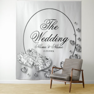 Wedding Party Silver Hearts Grey Elegant Tapestry