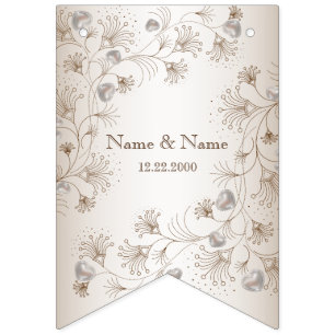 Wedding Party Tan Floral Heart Beige Elegant Bunting Flags