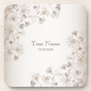 Wedding Party Tan Floral Heart Beige Elegant Coaster