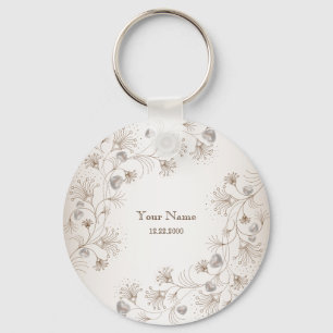 Wedding Party Tan Floral Heart Beige Elegant Keychain