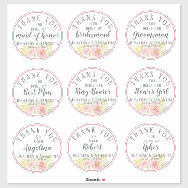 Wedding Party Thank You Individual Rose Flower (Sheet)