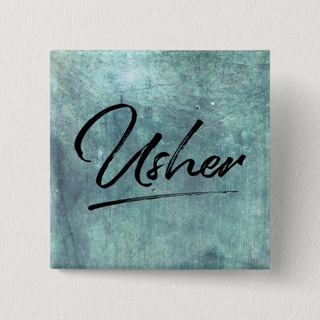 Wedding Party Usher 2 Inch Square Button (Front)