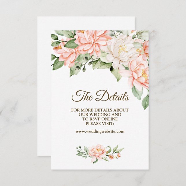 Wedding Party Watercolor Peach White Flowers Enclosure Card (Front/Back)