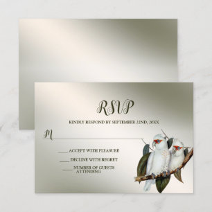 Wedding Party White Birds Cockatoo Green Leaves RSVP Card