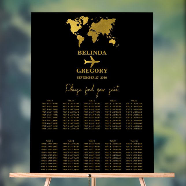 Wedding Passport Black Gold Seating Chart (Neutral)