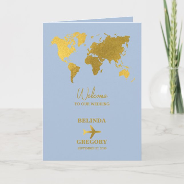 Wedding Passport Blush Dusty Blue Order of Service Program (Front)