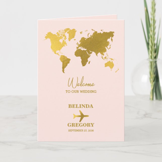 Wedding Passport Blush Pink Gold Order of Service Program (Front)