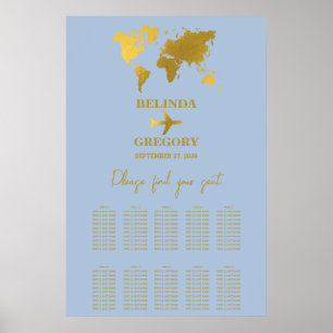 Wedding Passport Dusty Blue Gold Seating Chart