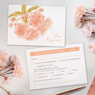 Wedding peach blossom wildflower watercolor  RSVP card