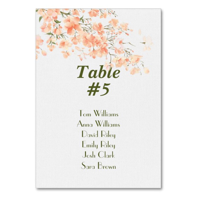 Wedding Peach Blossoms  Table Number (Front)