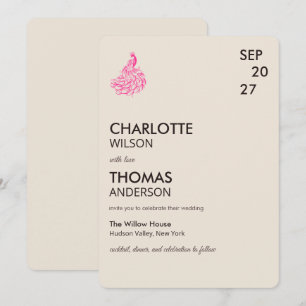 Wedding Peacock Botanical   Pink Couture Invitation