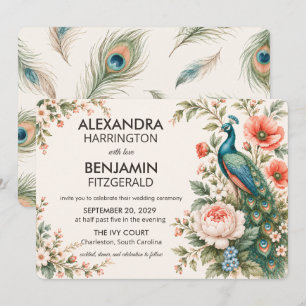 Wedding Peacock Botanical Vintage Floral Art Invitation