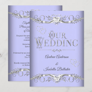 Wedding Periwinkle Blue Silver Diamond Hearts Invitation