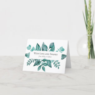 Wedding Personalized Love and Thanks Teal Greenery Thank You Card