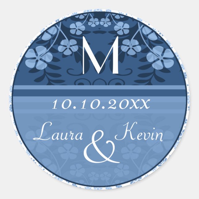 Wedding Personalized Monogram Classic Round Sticker (Front)