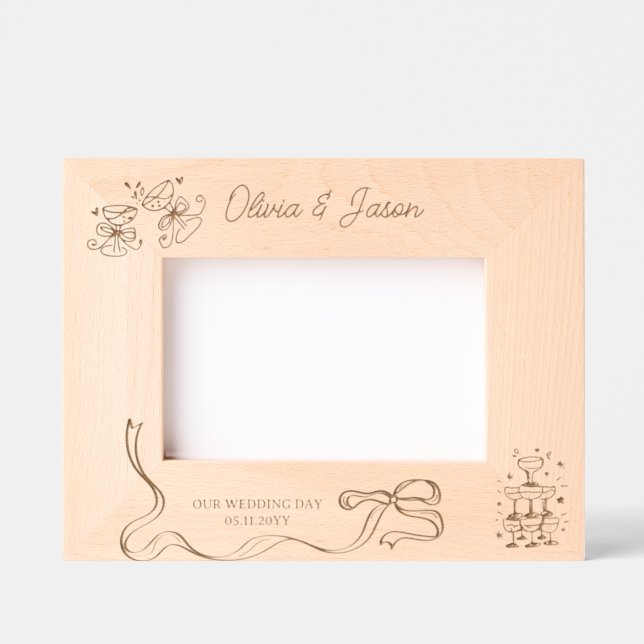 Wedding Personalized name Bow champagne tower Etched Frames (Front)
