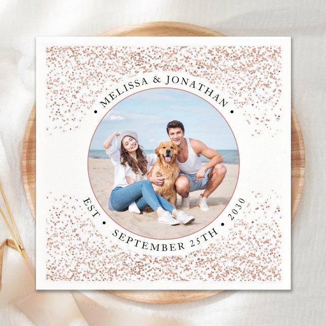 Wedding Personalized Rose Gold Glitter Photo  Napkin (Creator Uploaded)
