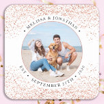 Wedding Personalized Rose Gold Glitter Photo  Square Paper Coaster<br><div class="desc">Add the finishing touch to your wedding with these cute custom photo wedding coasters . Perfect for your wedding after party and reception, and as wedding favours for your guests. Customize these photo dog wedding paper coasters with your favourite wedding photo, dog of honours photo, or your newlywed photo with...</div>