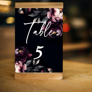 Wedding personalized tableware dark moody peonies table number