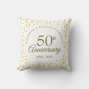 Wedding Photo 50th Anniversary Golden Hearts Throw Pillow