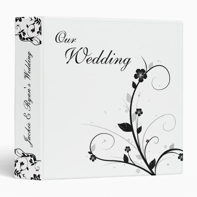 Wedding Photo Album Black & White Floral Wall 2 Binder (Front/Spine)