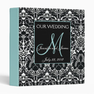 Wedding Photo Album Damask Blue Monogram Binder