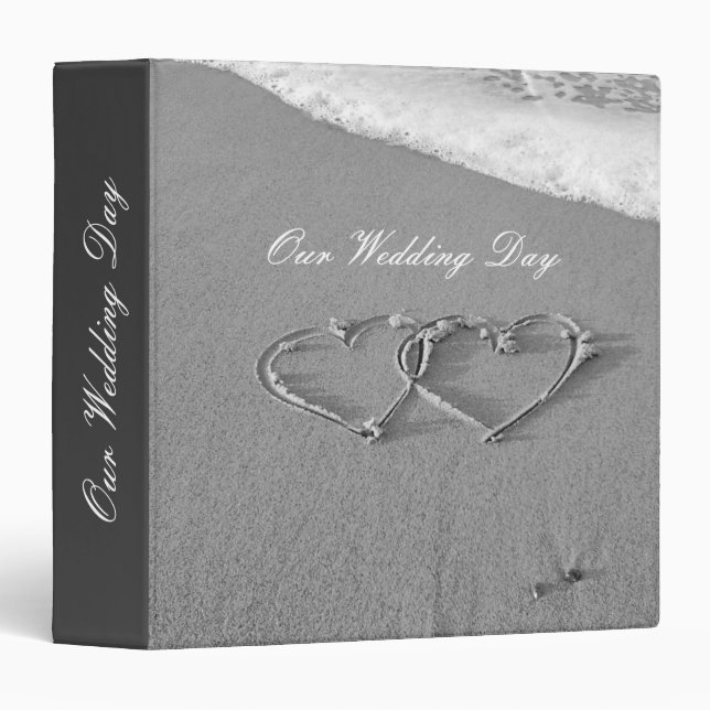Wedding photo album double hearts in beach sand binder (Front/Spine)