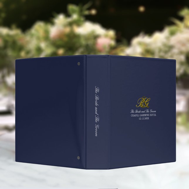 Wedding Photo Album Elegant Navy Blue and Gold Binder (An elegant navy blue and gold wedding binder with space for your details)