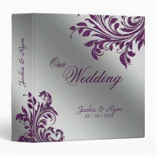 Wedding Photo Album Leaf Sparkle Purple Silver Binder