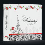 Wedding Photo Album Paris Eiffel Tower Red Roses Binder<br><div class="desc">Elegant Paris France xmas wedding Photo Album Binder with pretty leaf floral pattern and Eiffel tower.</div>