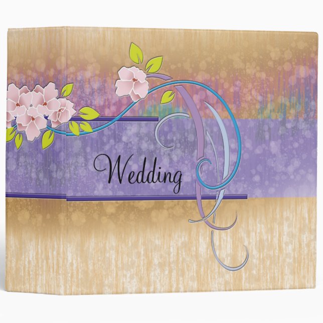 Wedding Photo Album Tan Purple Abstract Binder (Front/Spine)