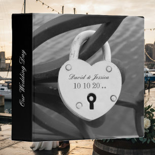 Wedding photo album with romantic heart love lock binder
