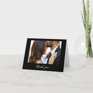 Wedding Photo Black Elegant Script Minimalist  Thank You Card