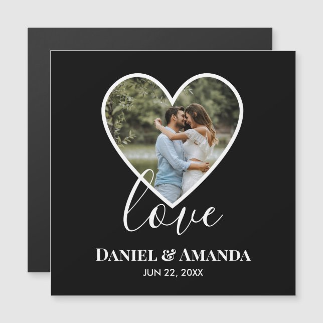Wedding Photo Black Heart Frame Modern Calligraphy (Front/Back)