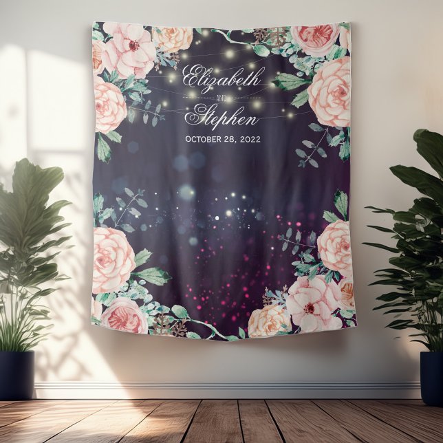 Wedding Photo Booth Backdrop Floral Purple Sparkle Tapestry (Creator Uploaded)
