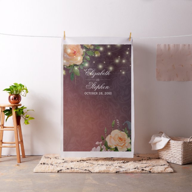 Wedding Photo Booth Backdrop Floral String Lights (In Situ)