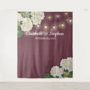 Wedding Photo Booth Backdrop Flowers String Lights Tapestry