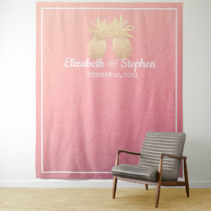 Wedding Photo Booth Backdrop Gold Pineapple Couple Tapestry