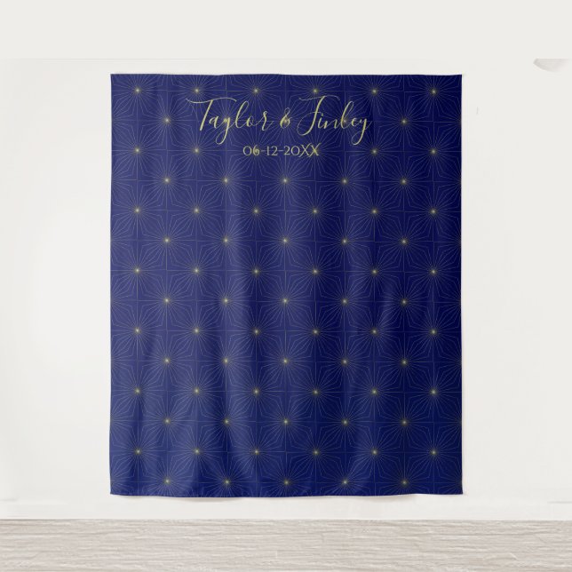 Wedding Photo Booth Backdrop  Navy Starry Night Tapestry (Front)