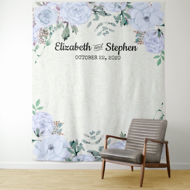 Wedding Photo Booth Backdrop Watercolor Floral Tapestry (In Situ)