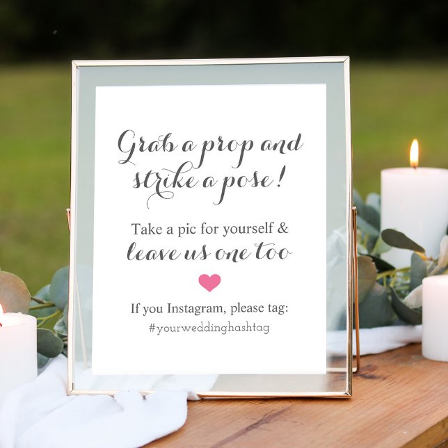 Wedding Photo Booth Gray Pink Instagram Hashtag Poster (Creator Uploaded)