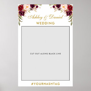 Wedding Photo Booth Prop   Gold Burgundy Poster