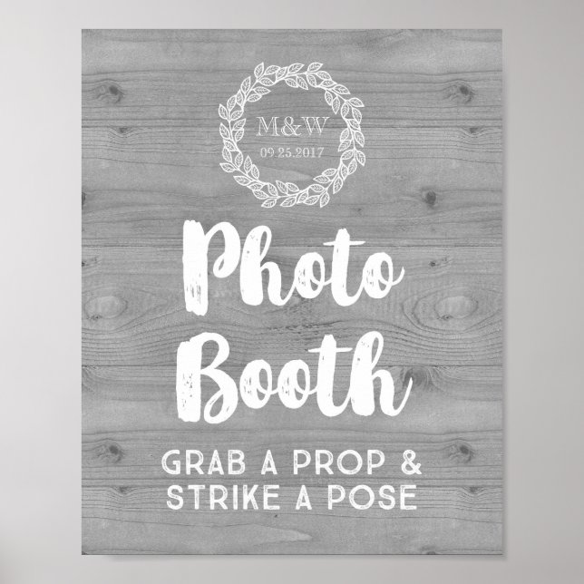 Wedding Photo Booth Sign Wood Pattern Wreath (Front)